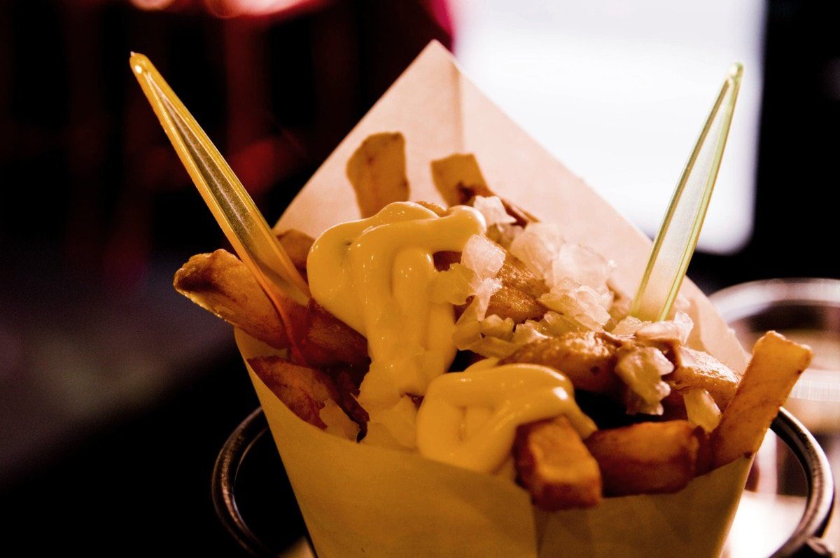 Amsterdam French fries come with a variety of toppings