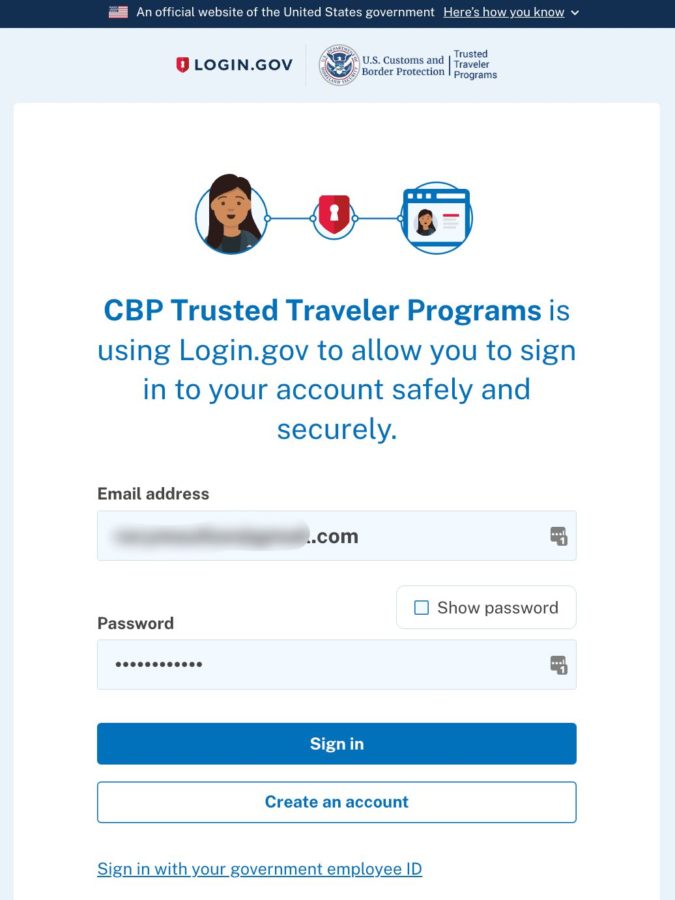 This is the login page for the Global Entry interview scheduler.